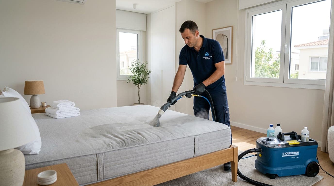 Mattress cleaning Aradippou in a bright modern bedroom