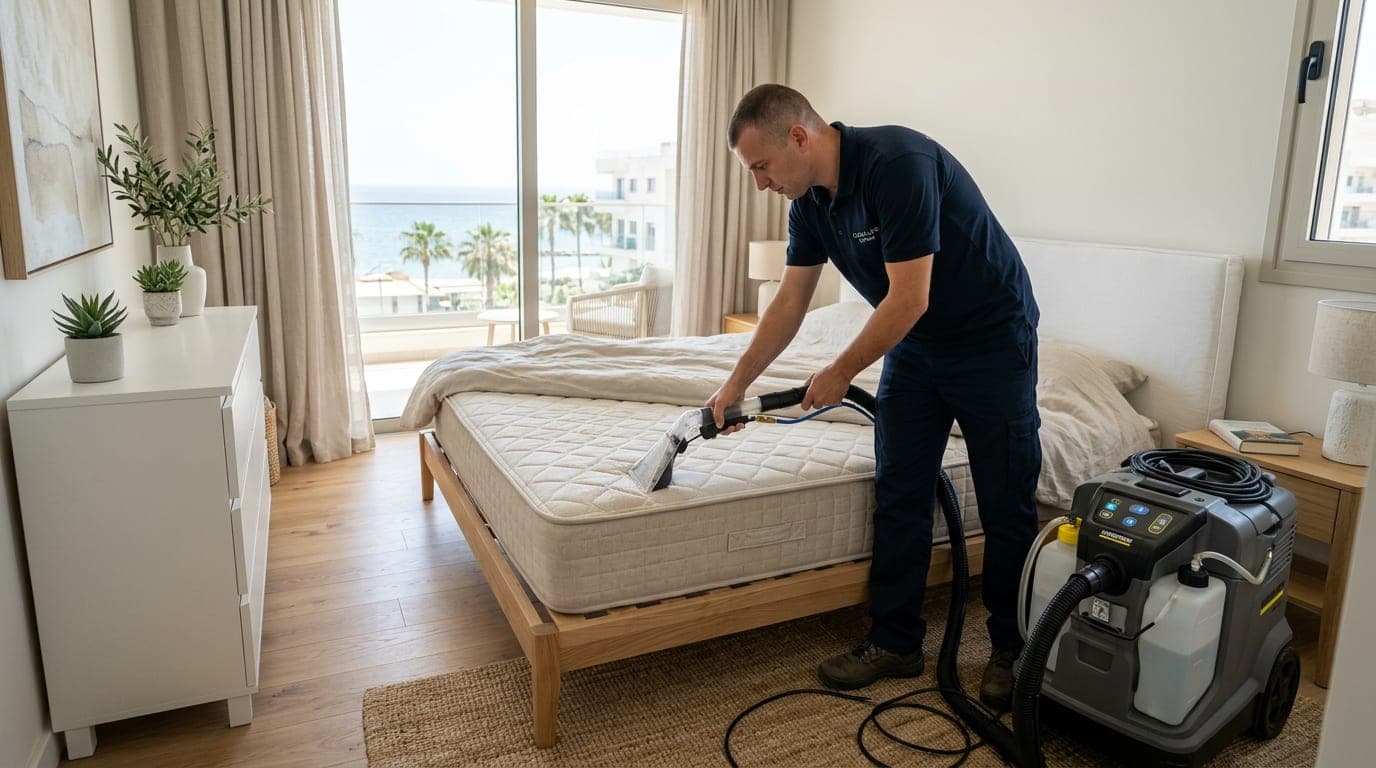 Mattress cleaning Larnaca in a bright modern bedroom