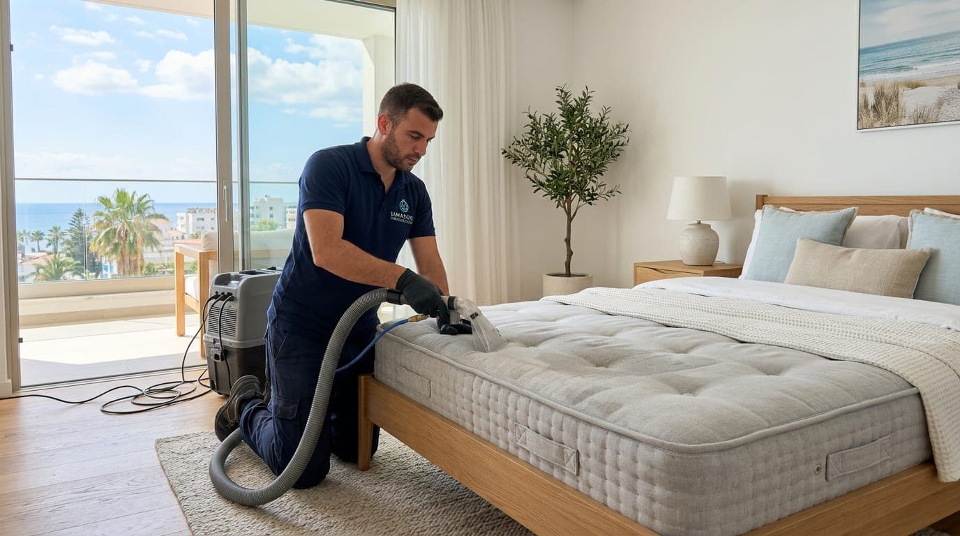 Mattress cleaning Limassol in a bright modern bedroom