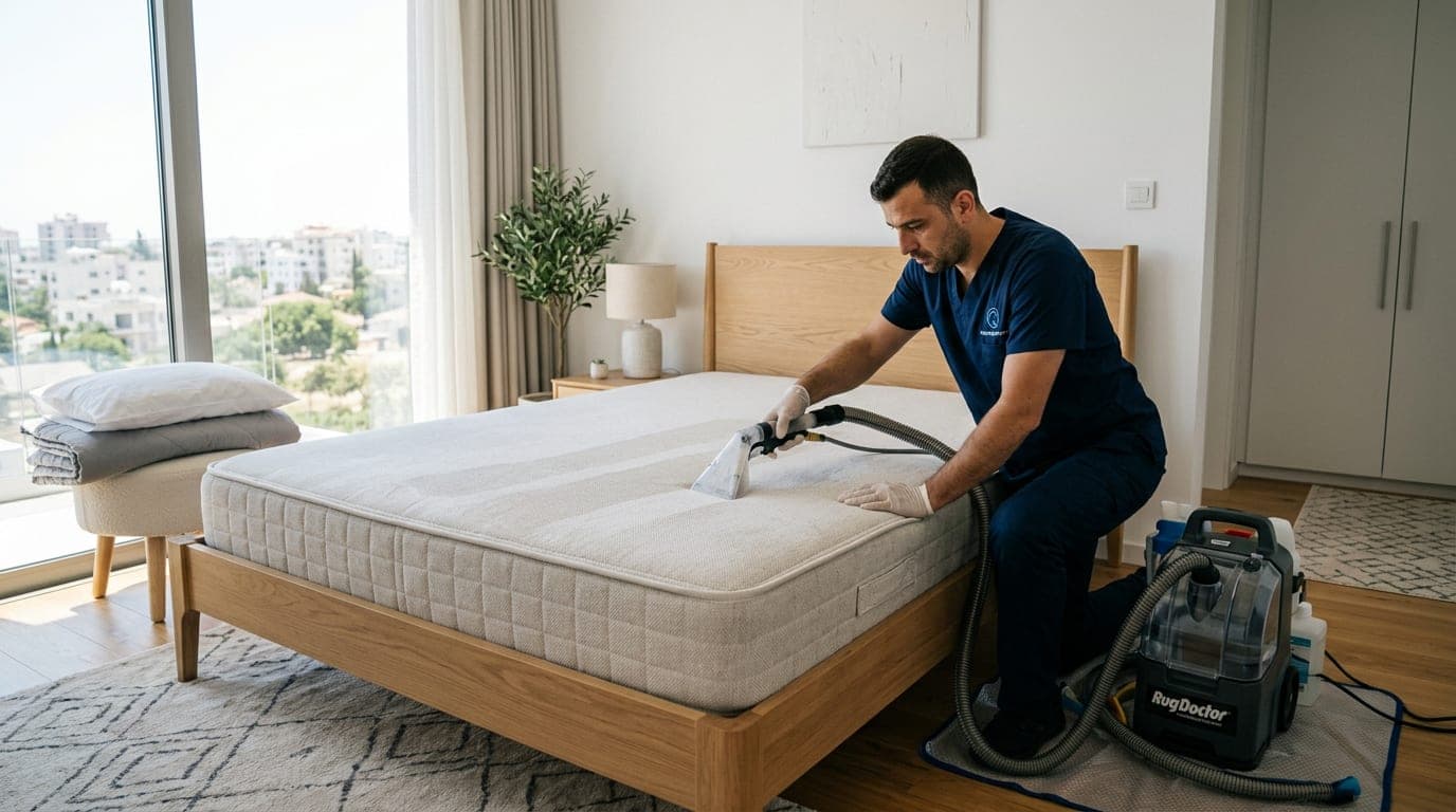 Mattress cleaning Nicosia in a bright modern bedroom
