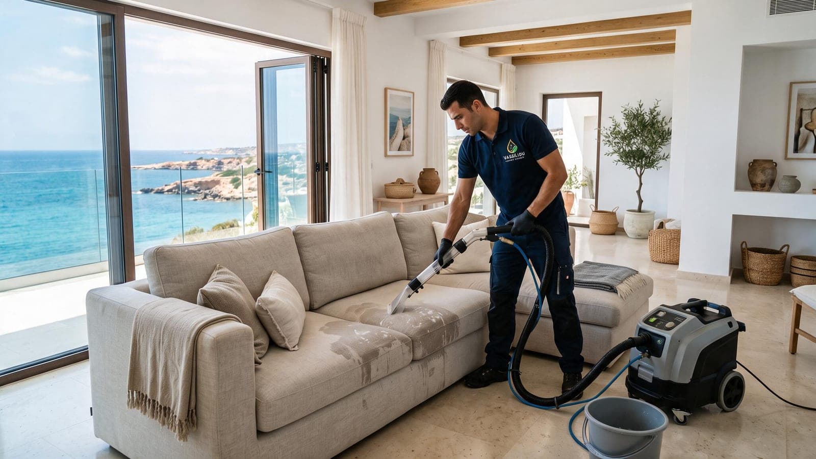 Sofa cleaning in Paphos in a coastal home