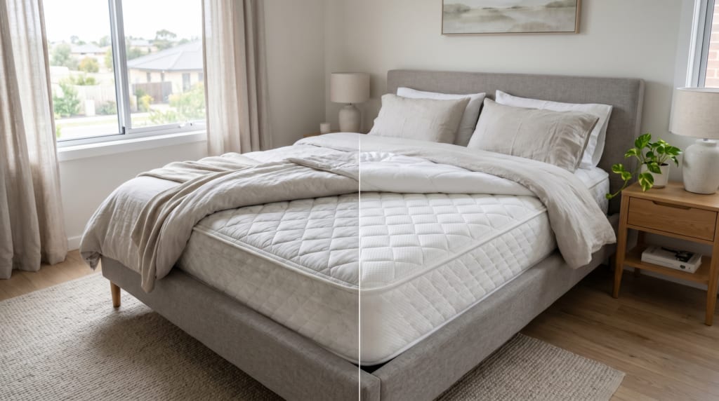 Before and after result on a mattress surface