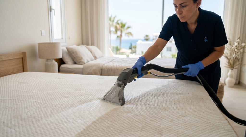 Cleaning tool deep cleaning a mattress surface