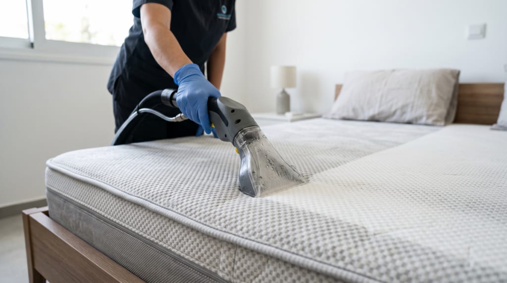 Upholstery cleaning tool deep cleaning a mattress surface