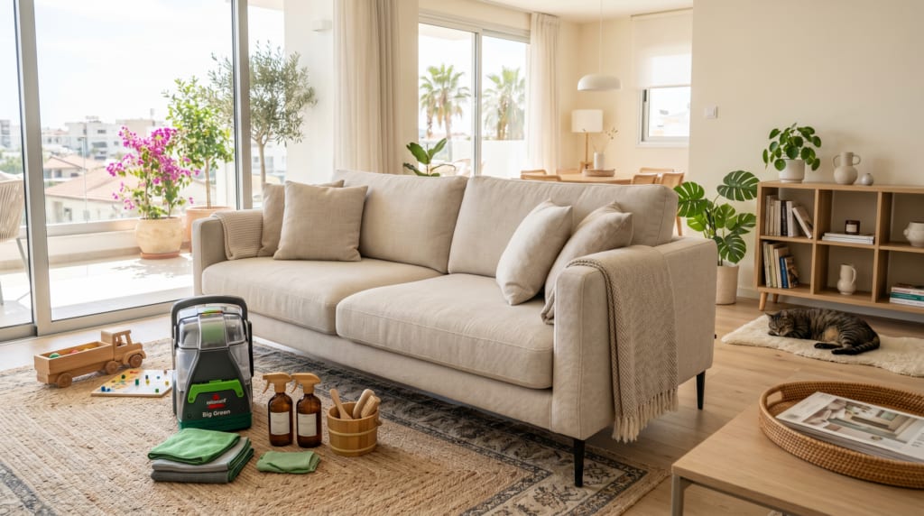 Freshly cleaned sofa in a modern family home