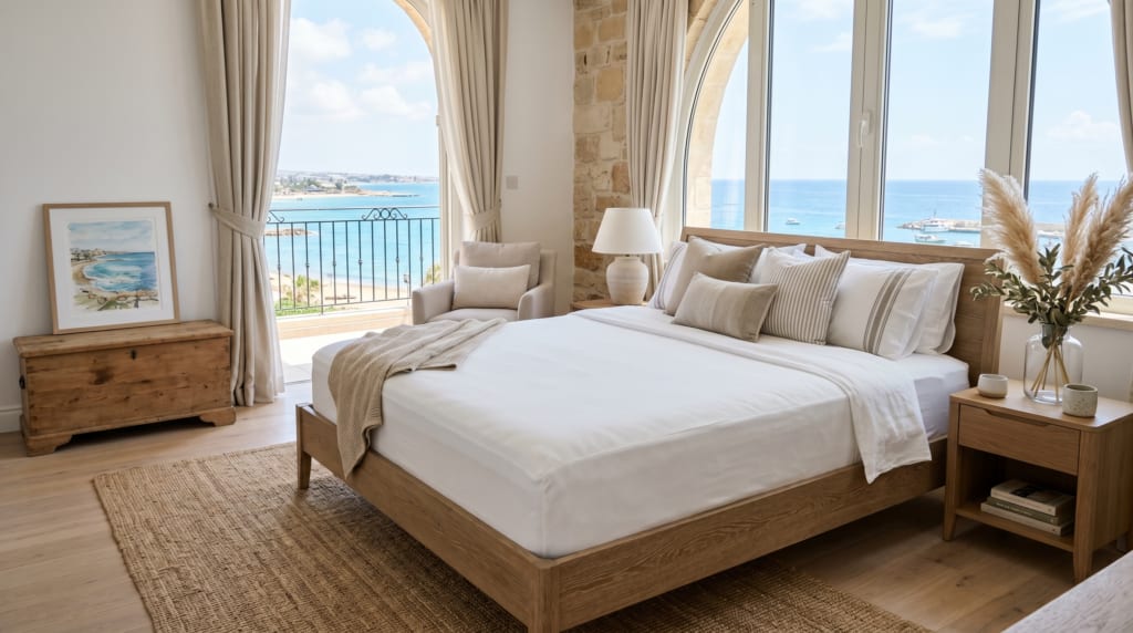 Fresh, clean mattress in a coastal bedroom