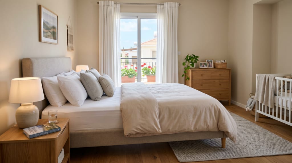 Clean mattress in a bright family bedroom