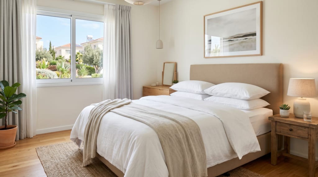 Fresh clean bed in a modern bedroom