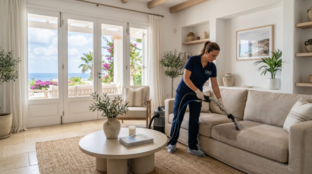 Professional sofa cleaning in an Oroklini coastal home