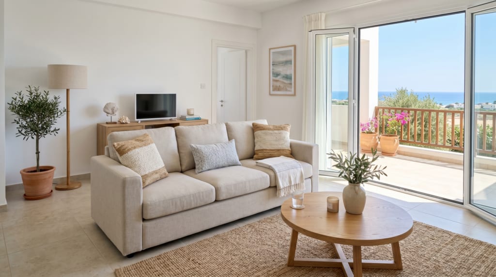 Sofa cleaning service in a holiday rental property in Oroklini