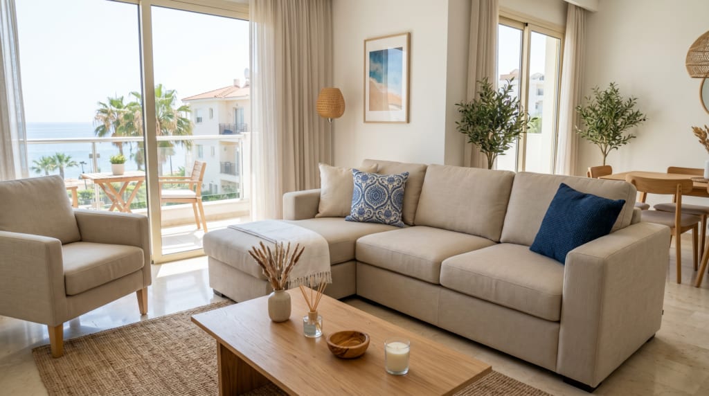 Upholstery cleaning service in a holiday rental apartment in Germasogeia