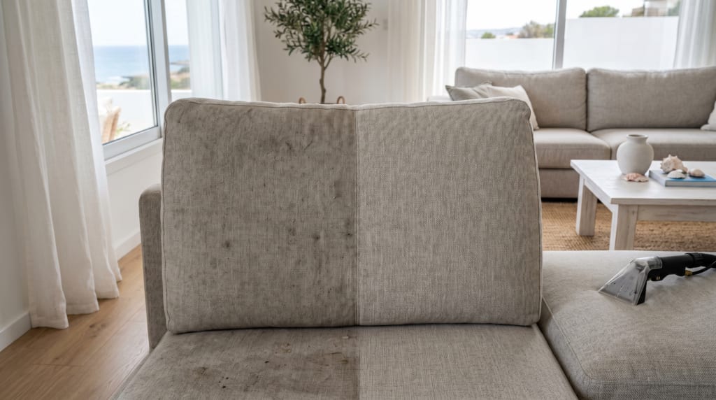 Before and after sofa cleaning results in an Oroklini home