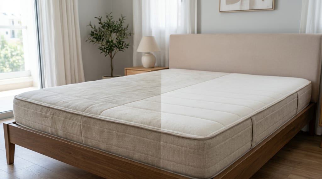 Before and after result on a mattress surface
