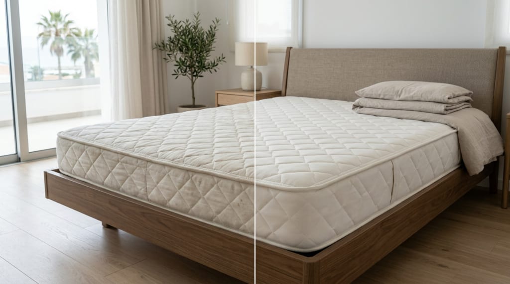 Before and after result on a mattress surface