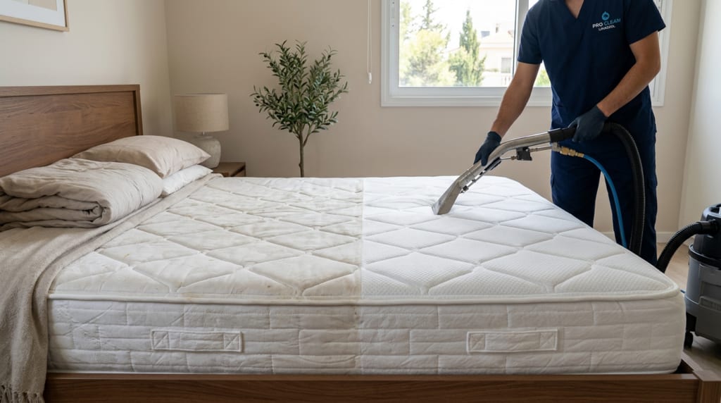 Before and after result on a mattress surface