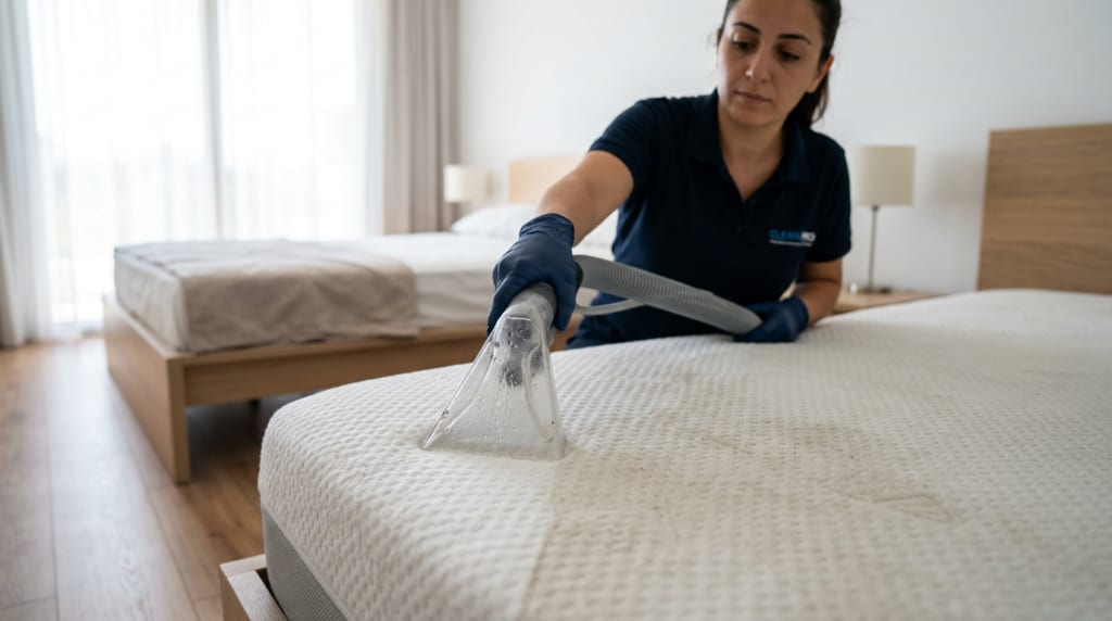 Cleaning tool deep cleaning a mattress surface