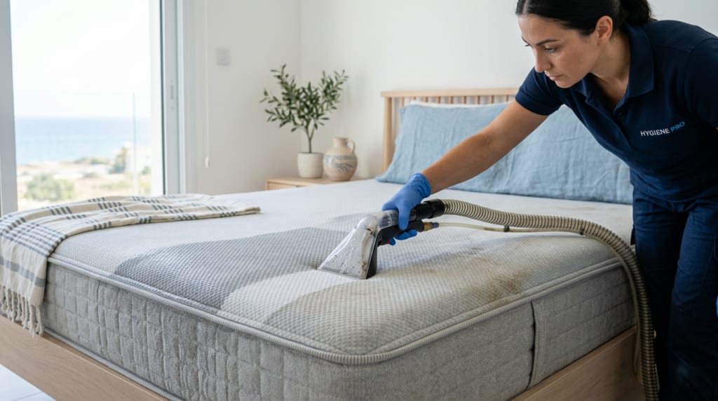 Cleaning tool deep cleaning a mattress surface