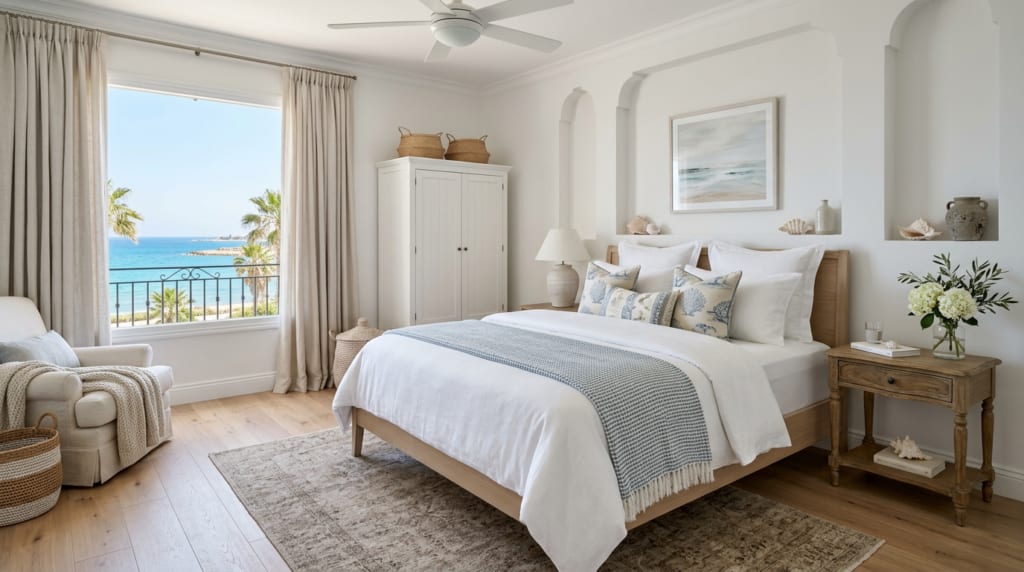 Fresh clean mattress in a coastal bedroom