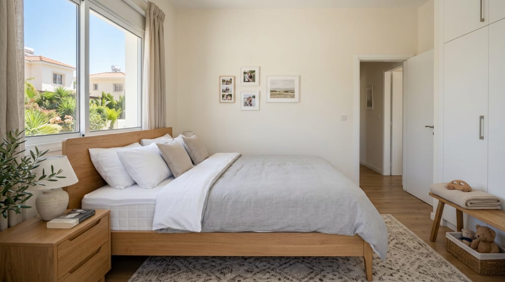 Clean mattress in a bright family bedroom