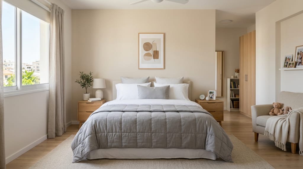 Clean mattress in a bright family bedroom