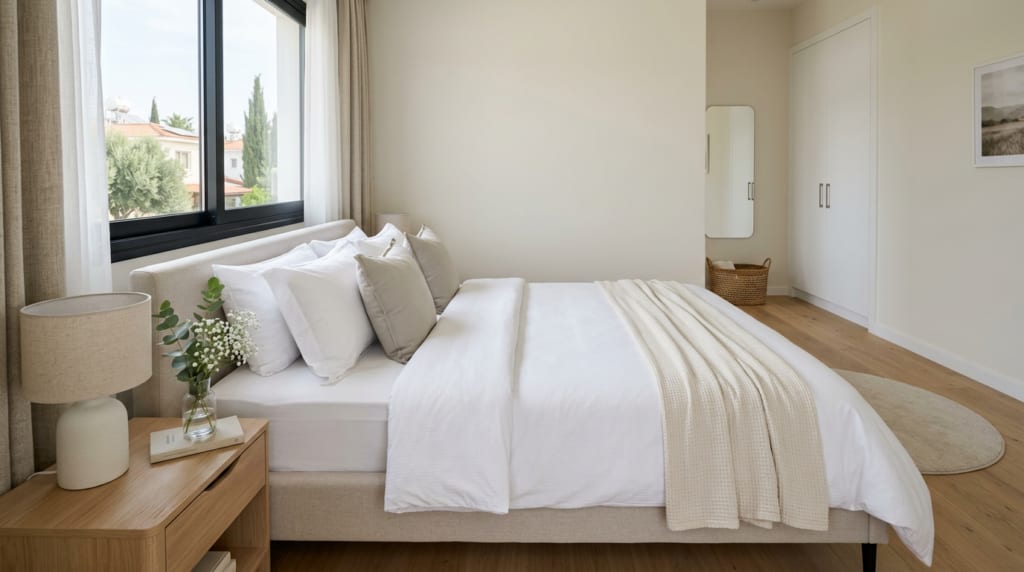 Fresh clean bed in a modern bedroom