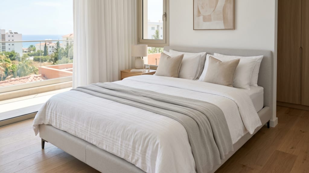 Fresh clean bed in a modern bedroom