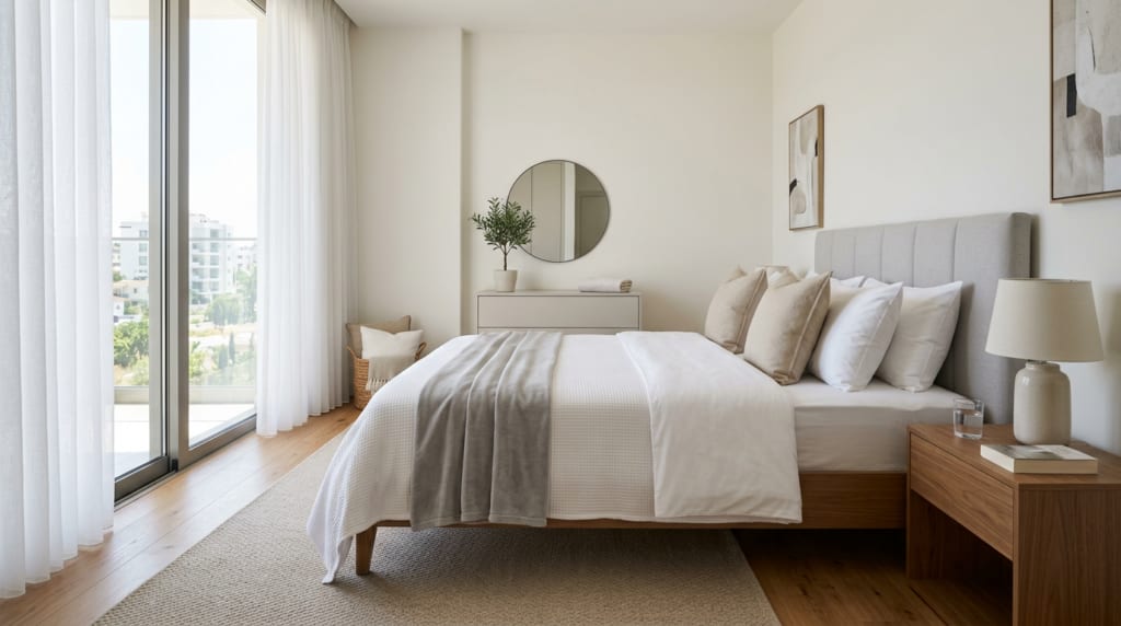 Fresh clean bed in a modern bedroom