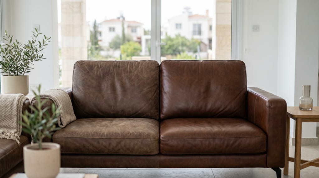 Before and after result on a leather surface