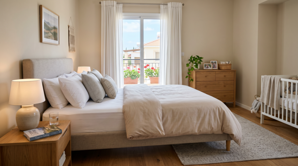 Clean mattress in a bright family bedroom