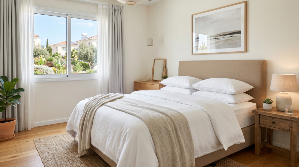 Fresh clean bed in a modern bedroom