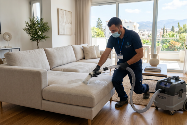Professional sofa cleaning service in Nicosia inside a modern home