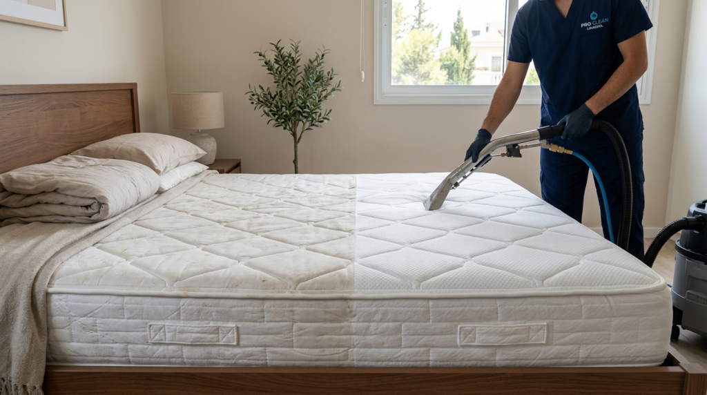 Before and after result on a mattress surface