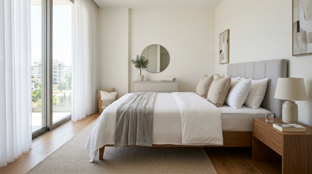 Fresh clean bed in a modern bedroom