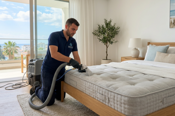 Mattress cleaning Limassol in a bright modern bedroom